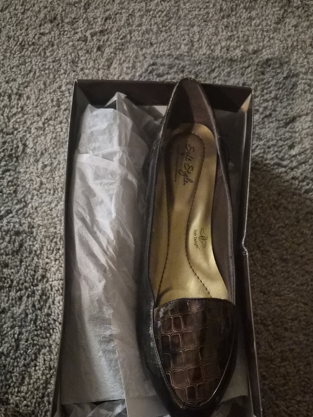 Soft Style Women's Dark Brown Croc-Embossed Pointed Flat